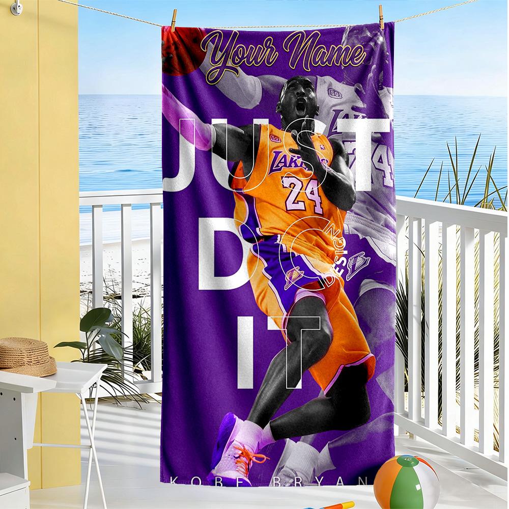 Kobe Customizable Name Beach Towel Quickdry Soft Microfiber For Beach Bathroom Outdoor Swimming Pool Camping Picnic Yoga Diving Vacation Accessories