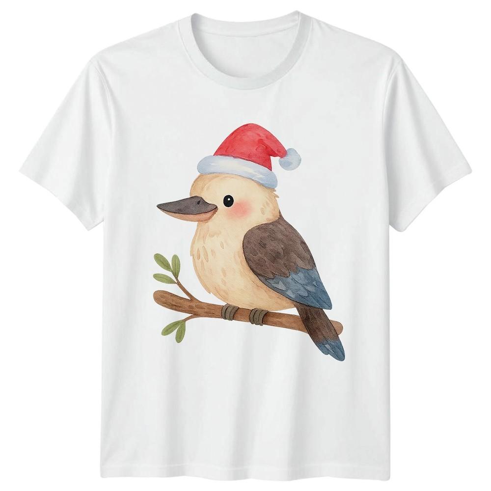 Cute Bird Santa Hat Holiday Christmas Unisex Unisexs Graphic Tee