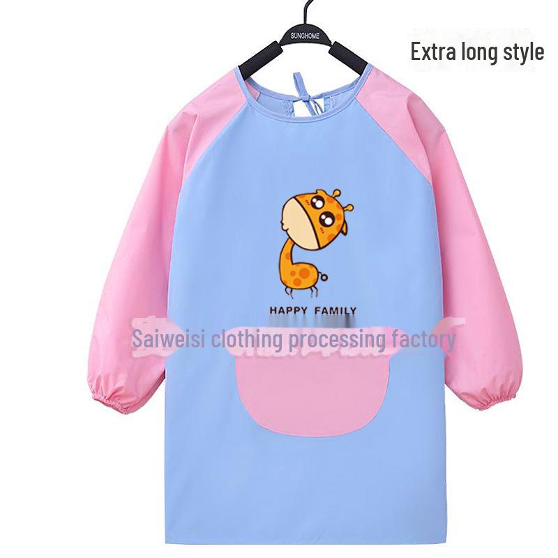 Kid's Waterproof Long-sleeved Reversible Painting Smock with Kindergarten Print - Protecting Clothes for Messy Activities.
