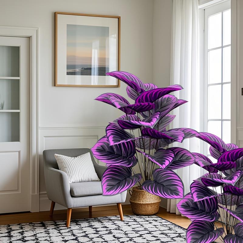 2 Больших уличных искусственных фиолетовых комбинированных набора, всего 24 реалистичных больших листа, имитирующих четыре сезона, - многофункциональное использование в помещении/на улице