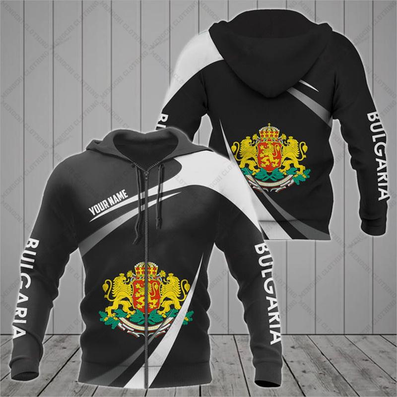 Имя Болгарии Эмблема молнии Толстовки Свободные унисекс оверсайз толстовки Зимняя повседневная уличная одежда Топ Пуловер