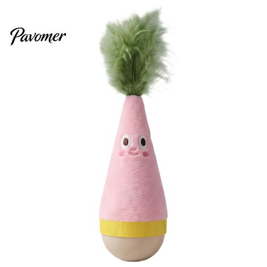 Interactive Exercise Toy for Kittens Wooden Wobble Cat Toy, Self-Righting Tumbler with Feather Indoor Cats, Plush Stable Pets Punching Bag Solid Wood