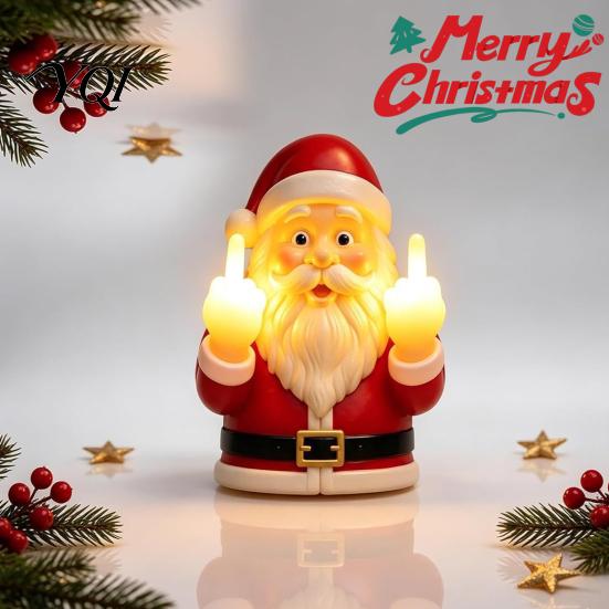 Personalized Christmas Gift Ideas Funny Middle Finger Wall Light, Resin Santa/Green Figure Glowing Decor Santa Claus Lamp with Warm LED, Tabletop