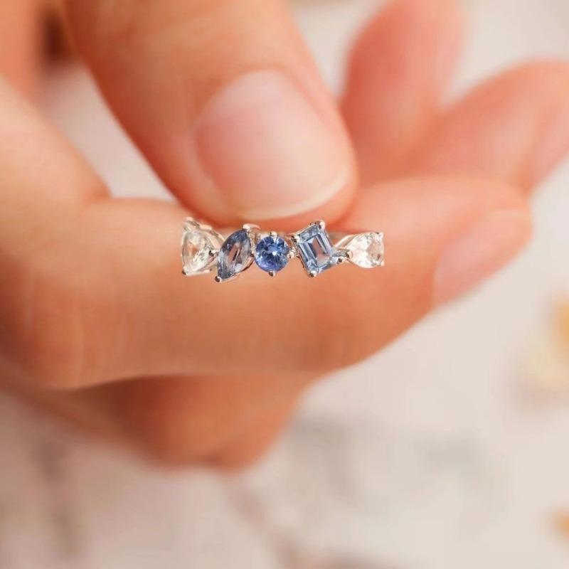 Легкая роскошь градиент морской синий кристалл нерегулярные кольца для женщин новые идеи высокое качество простые капли ветра ювелирные изделия