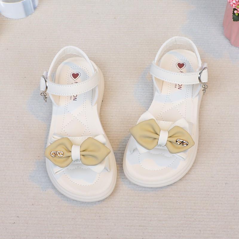 Girls Sandals With Rhinestone Bow Soft Rubber Sole Magic Tape Outdoor Play Beach Walking