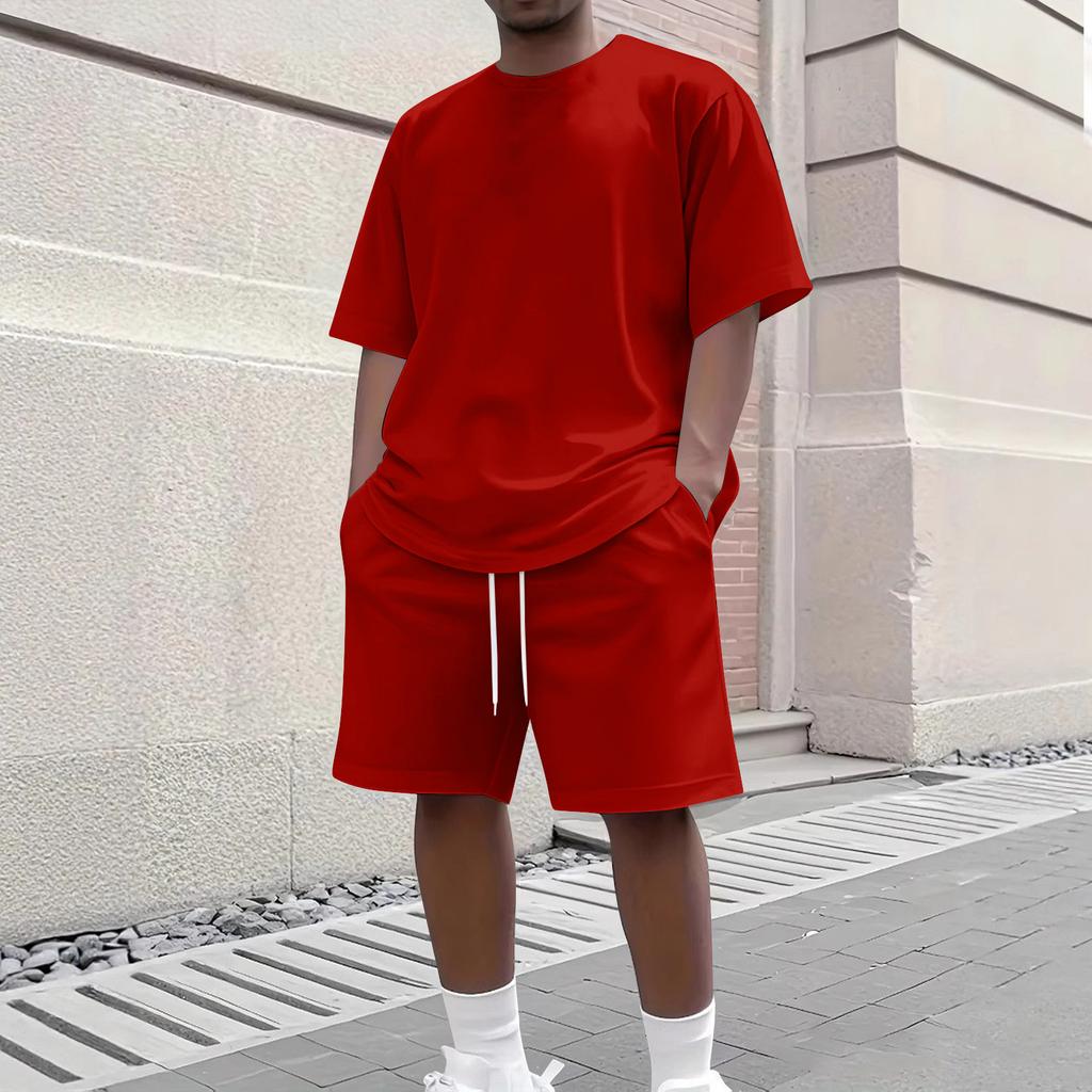 Мужской летний повседневный комплект из 2 предметов: Круглая футболка с коротким рукавом и шорты