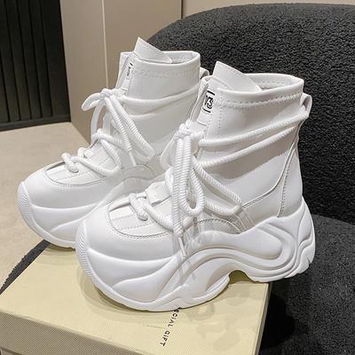 Модные женские ботильоны на танкетке высотой 8 см, массивные кроссовки из натуральной коровьей кожи, повседневная женская обувь на осень и весну