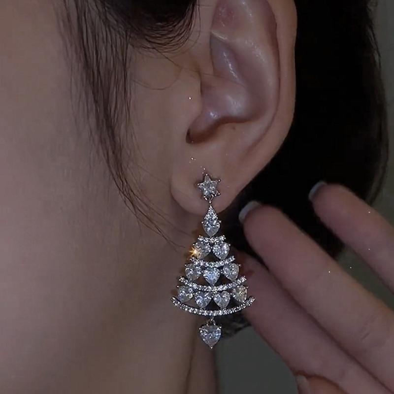 Christmas Tree Earrings for Women Silver Earrings High Quality Versatile Earrings Jewelry Accessories for Women