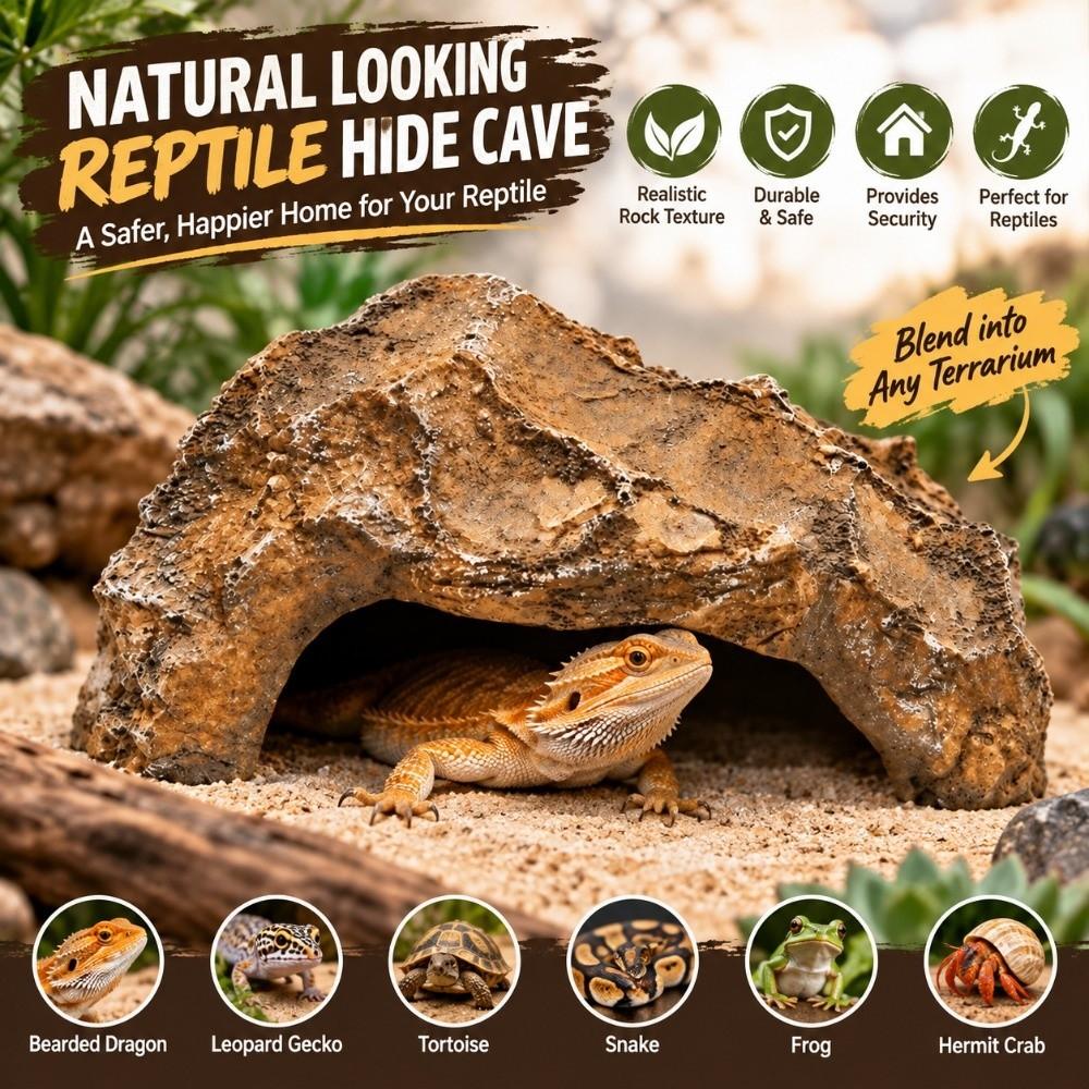 Flat Base Resin Rock Simulation Resin Reptile Shelter Easy To Clean Hideout Decor Terrarium Setup