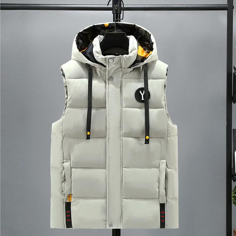 Men's Vest Jacket, Thick Cotton Waistcoat, Warm Vest, Trendy Loose Outer Wear, Fashionable and Handsome Hooded Vest