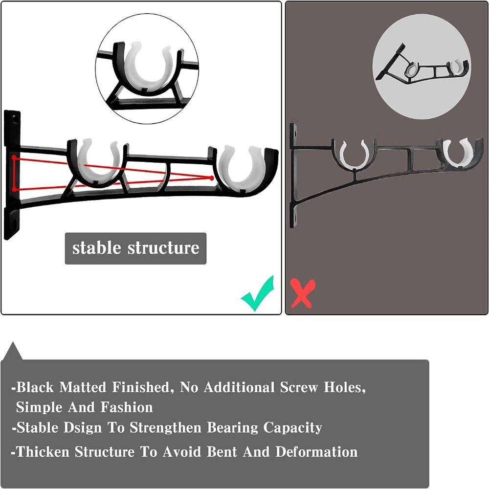 1/4PCS Black Curtain Rod Brackets Wall Curtain Rod Retainers Double Bracket Curtain Rod Hooks Aluminum Alloy Curtain Rod Hangers