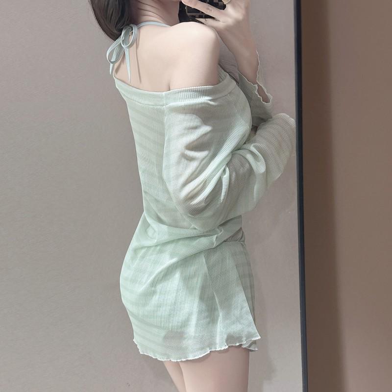 Pure Desire Lazy Style Hot Girl Blouse Bikini Split Three-piece Sexy Long-sleeved Swimming Suit Female