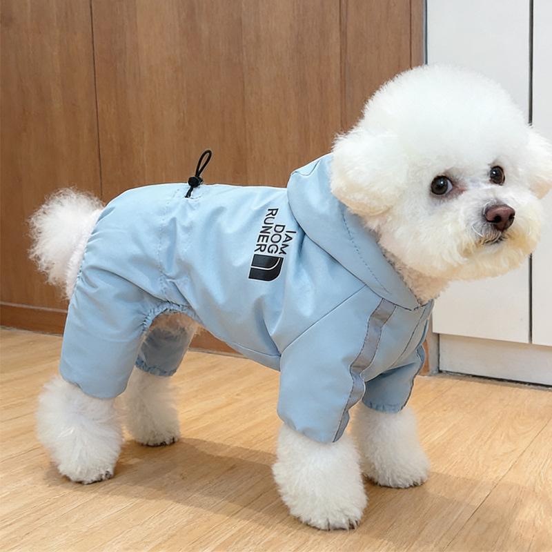 Dog winter clothes winter heattech cotton clothes bichon outwear small size dogs can be leashed winterthickened four-legged cotton clothes
