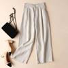 Women Pants High Waist Button Zipper Fly Casual Trousers Solid Color Straight Wide Leg Leisure Long