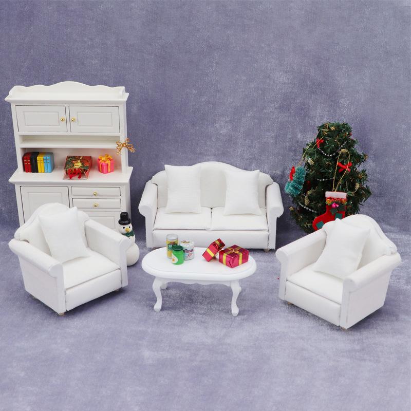 1:12 Dollhouse Miniature White Sofa 3-Piece Set with Cushions