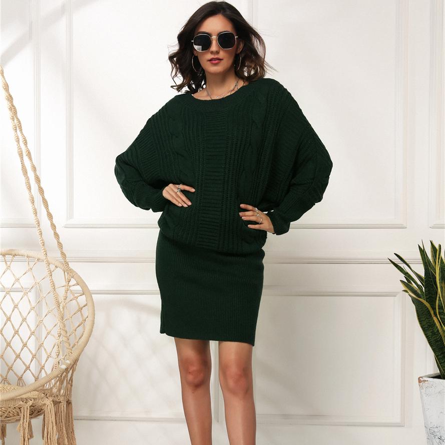 Весна-осень, короткое трикотажное платье с рукавами «летучая мышь», женское элегантное свободное платье с круглым вырезом, тонкая талия, сплошной цвет, S-XL