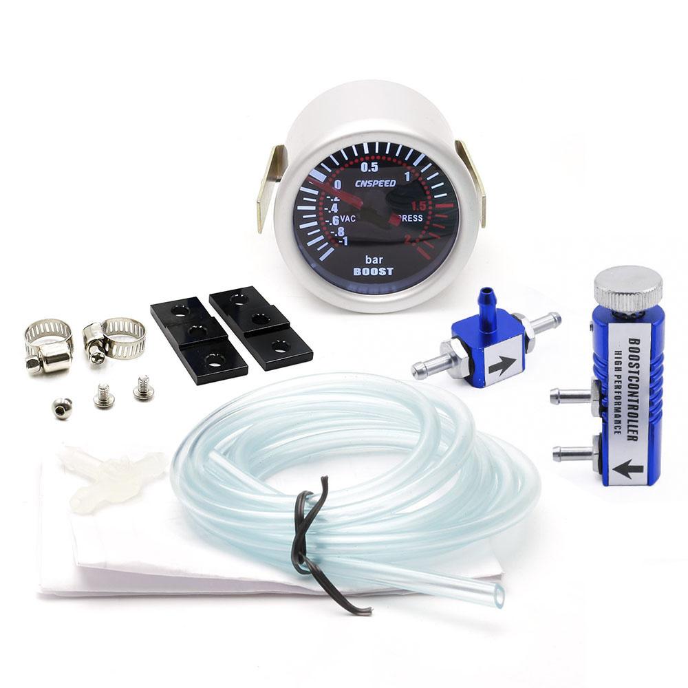 CNSPEED 2 "52mm Turbo Boost Gauge -1-2 Bar Car Smoke Len With Adjustable Auto Turbo Boost Controller Kit 1-30 PSI