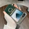 Diamond Frame 3pcs Folding Case For Samsung Galaxy Z Flip6 Flip5 Leather Shockproof Ring Holder Slim Hard PC Phone Cover
