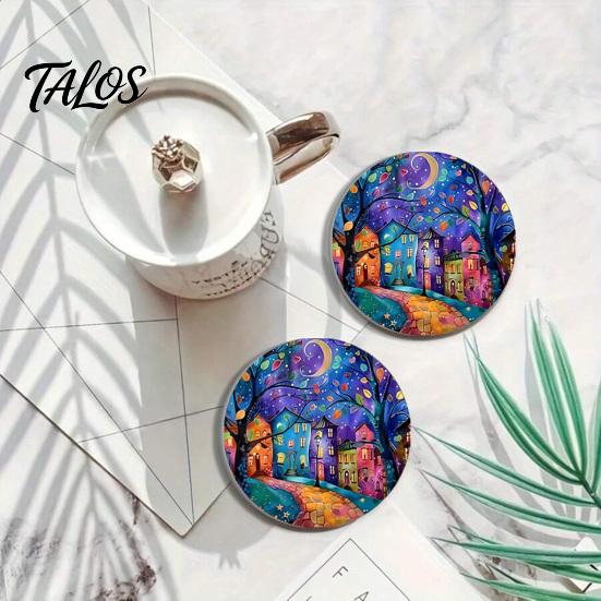 Talos 2 шт. Автомобильные подставки под стаканы, Печать с масляной живописью, Декоративные нескользящие термоподкладки, Устойчивые к пятнам, Легко моющиеся, для Домашней Кухни Бара