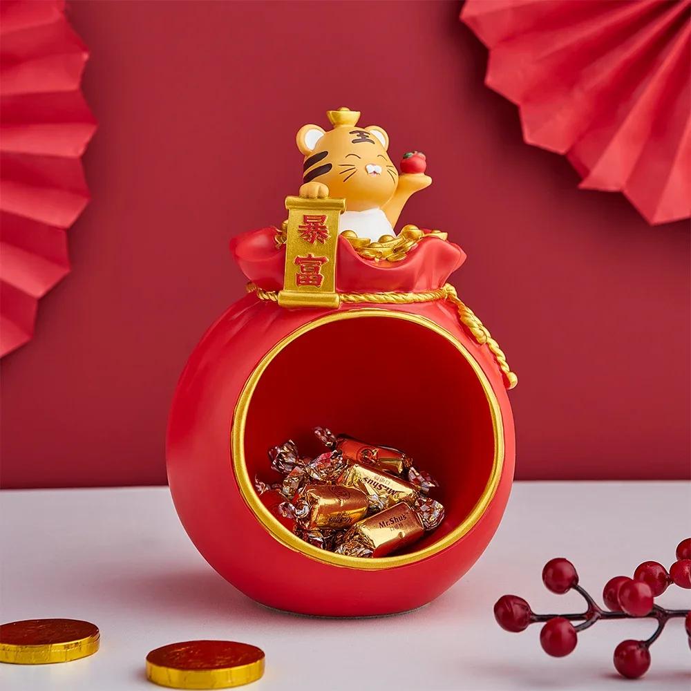 Творческий скандинавский китайский стиль Благоприятный тигр Хранилище Украшение для дома Конфетная коробка Украшение стола Подарок с символом тигра