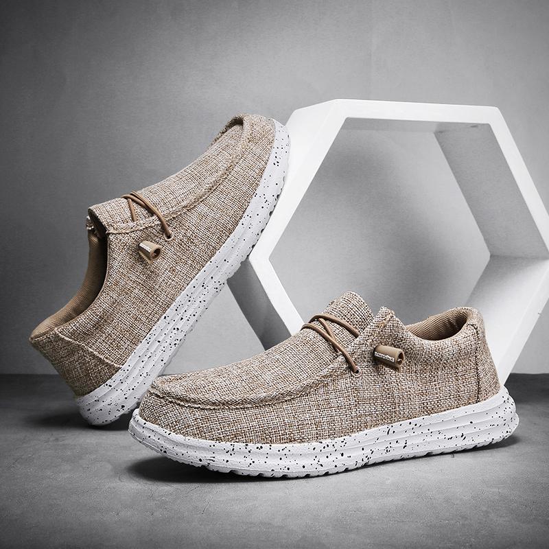 Новые трендовые мужские повседневные туфли, модные джинсовые парусиновые туфли, нескользящая вулканизированная обувь, дышащие мужские кроссовки, мужские мокасины без застежек