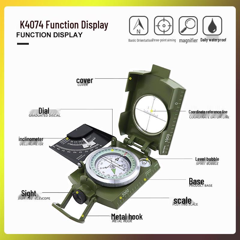 K4074 Высокоточный многофункциональный светящийся наружный компас с уклономером
