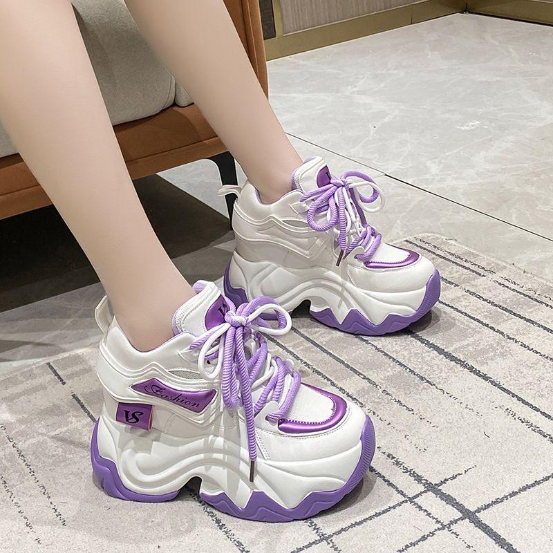 Women High Platform Leather Sneakers New Shoes 10CM Thick Sole Casual Shoes Chunky Dad Sports Sneakers