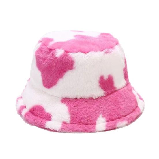 Панама-ведро из искусственного меха с узором молочной коровы, теплая, уютная, пушистая, головной убор на Рождество, День благодарения
