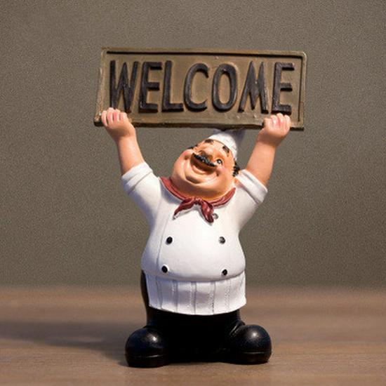 Chef Welcome Sign Ornament – Creative Home Décor Chef Figurine with Message Board