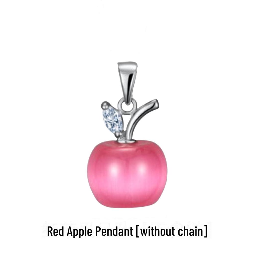 Классическое ожерелье с подвеской в виде яблока «кошачий глаз» из серебра с платиновым покрытием, розовым кристаллом и лунным камнем