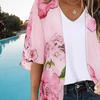 Women Beach Shirt 45720 Sleeve Mid-length Sunscreen Tops Floral Print Breathable Loose Fit Beach Shawl