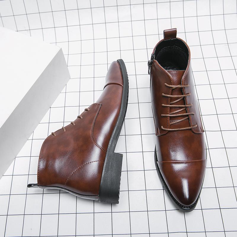 Горячая Распродажа Классические мужские деловые ботинки ручной работы с острым носком Мужские ботильоны Уличная мужская базовая деловая обувь Боковая молния Туфли для вечеринки