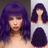 Dark Purple Color Women Fashion Short Wavy Wig with Bangs Synthetic Fiber Shoulder Length Natural Wavy Cosplay Short Hair