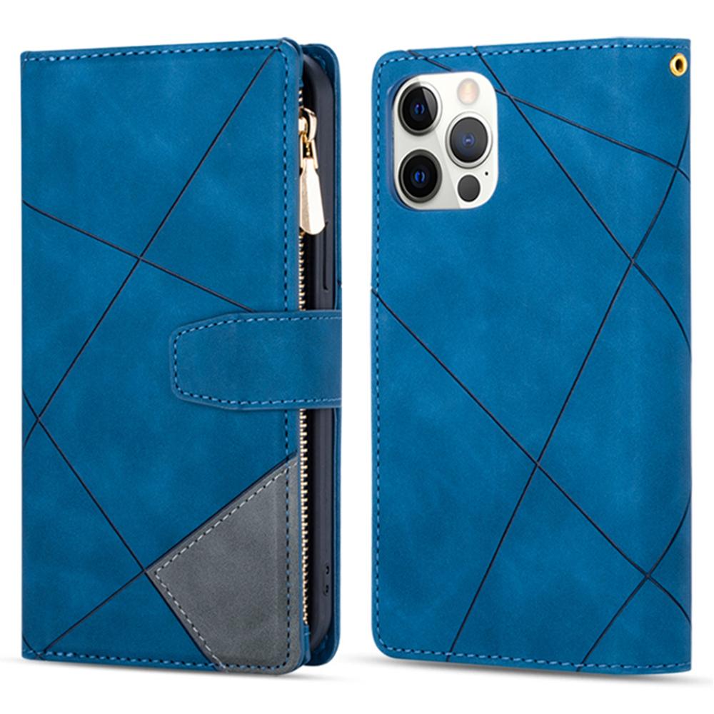 For iPhone 16 Pro Case Color Splicing Anti-Drop Leather Wallet Phone Cover