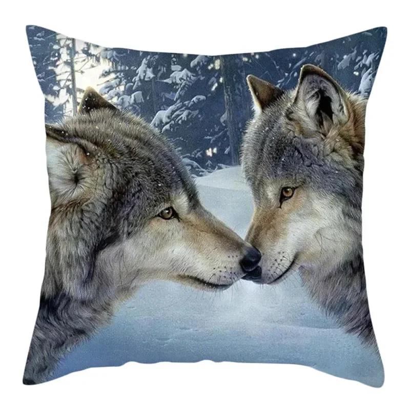 Wild Wolf Photo Double-Sided Printed Pillow Cover Short Plush Suitable Living Rooms Bedrooms Sofas Throw Cushion Cover