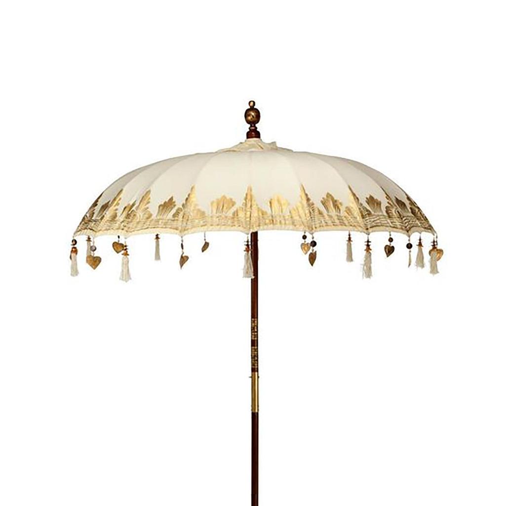 Garden Parasol 2m Canvas Gold Leaf Patterns Bali