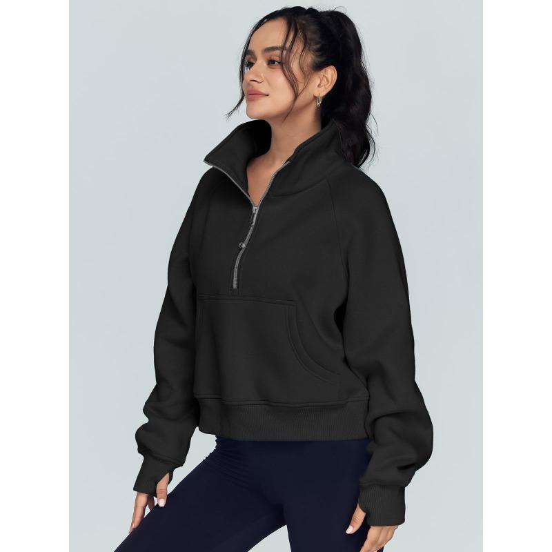 Autumn Winter Hoodies Women's Sports Half Zipper Sweatshirts Loose Stand Collar with Velvet Coat Jacket