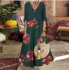 Women's Vintage Print Casual Summer Short Sleeve V-neck Thin Cotton Dresses