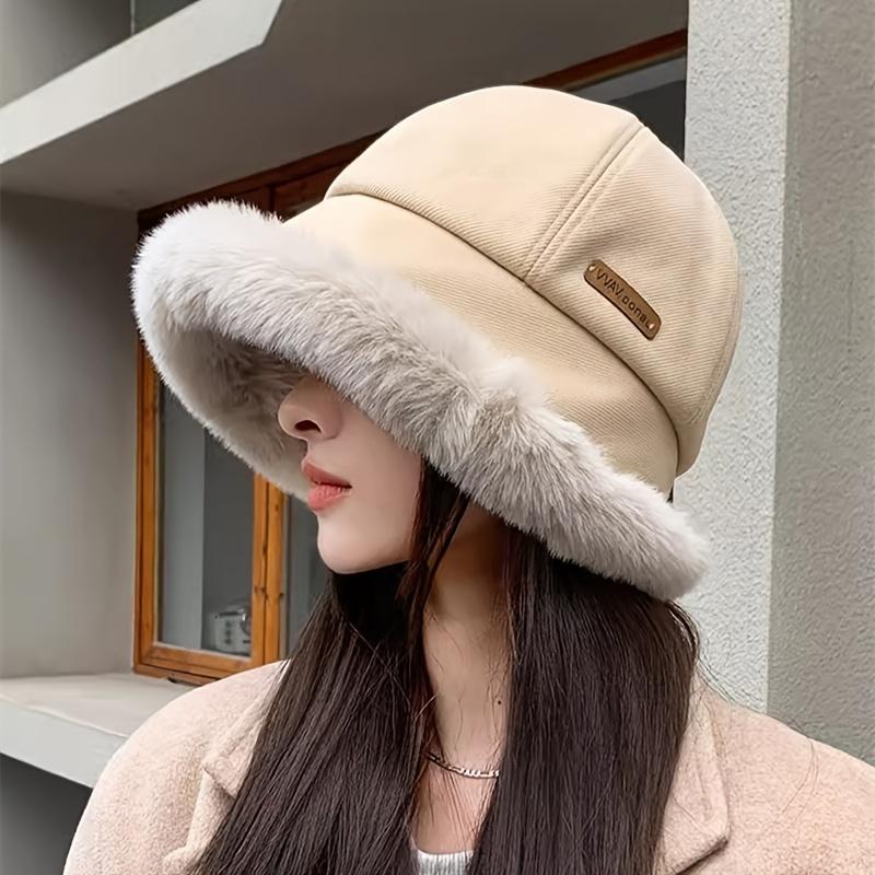 Women's Plush Warm Bucket Hat with Ear Warmers – Elegant, Durable & Coldproof Fisherman Cap, Inelastic Woven Design
