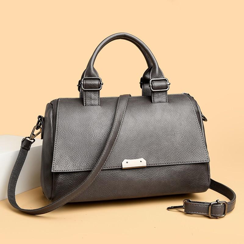 Кожаная женская сумка винтажного стиля, сумка-бостон с регулируемым ремешком, женская однотонная сумка через плечо