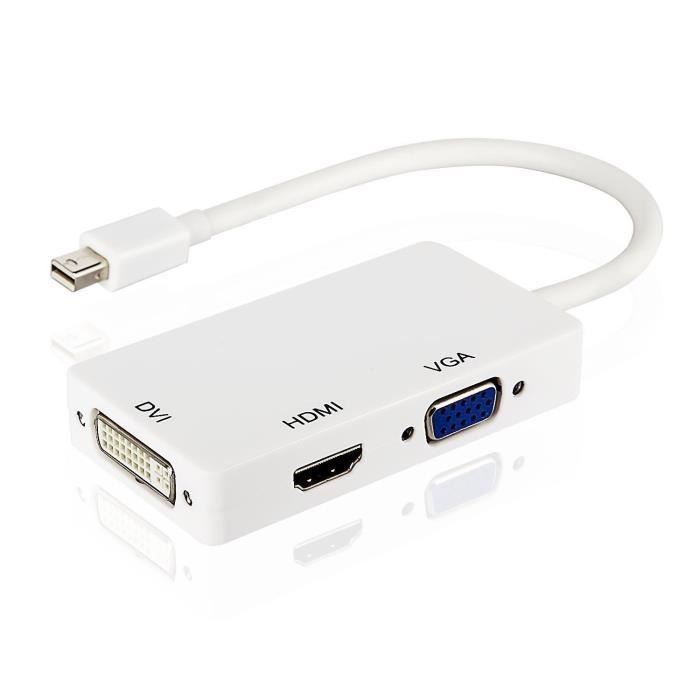 Mini Display Port Vers DVI VGA HDMI 3 En 1 Câble Adaptateur Vidéo