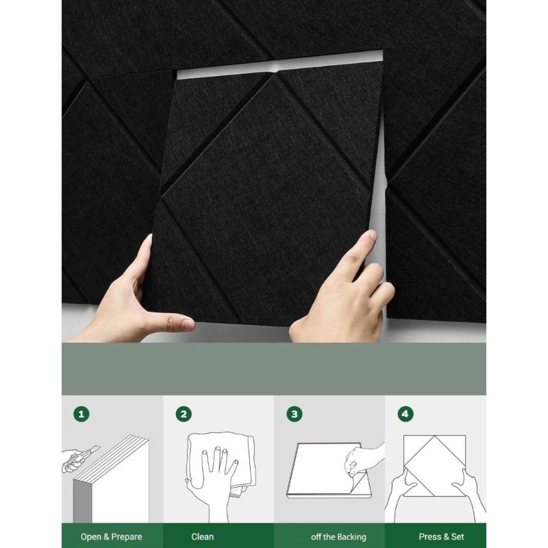 12Pcs Decorative Acoustic Panels Angled Square Peels and Stick Sound Absorbing Panel For Wall Ceiling Enduring