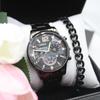 3pcs Set Fancy Box Digital Simple Student Men's Watch Stainless Steel Bracelets Matching Include Box for Classmate Gift