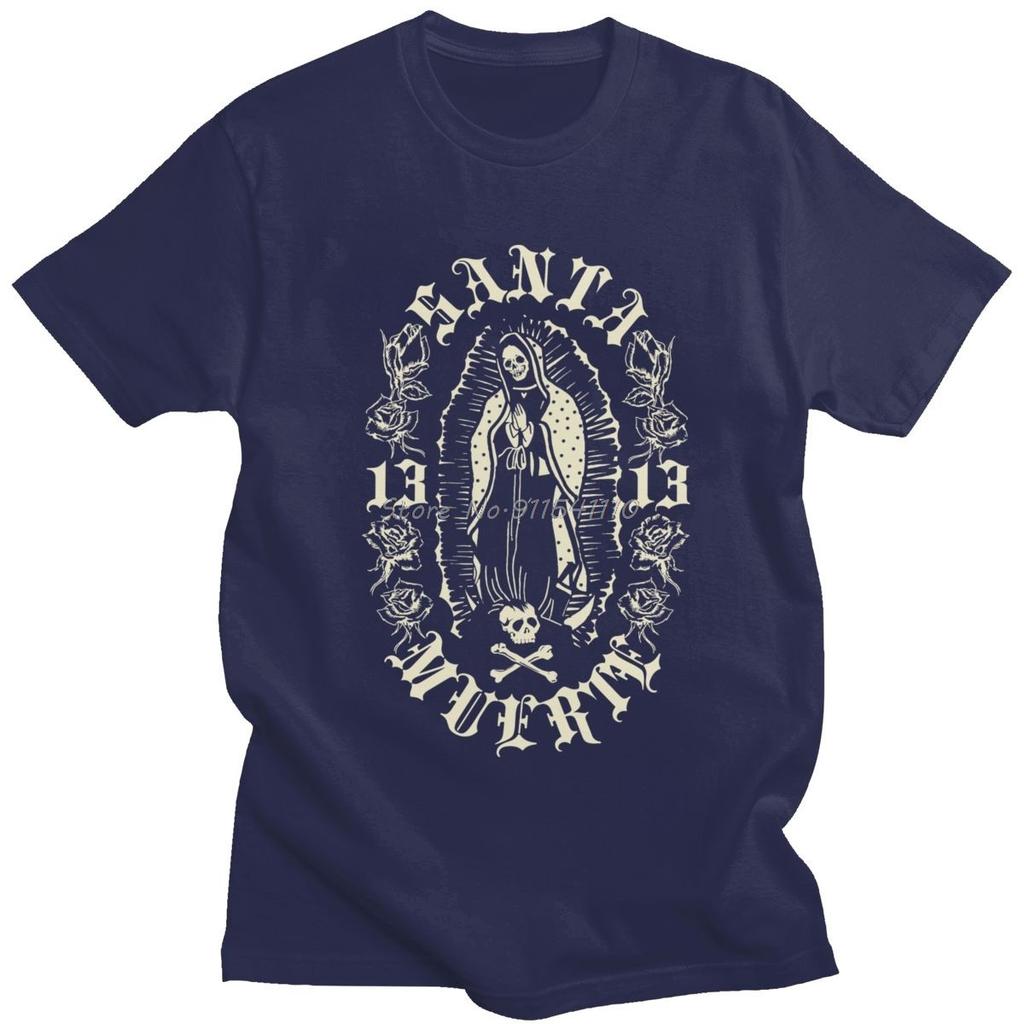 Gothic Santa Muerte 13 T Shirts Men Cotton Lady of Holy Death Unisex T-shirt Mexican Skull Tee Short Sleeve Streetwear Tshirt