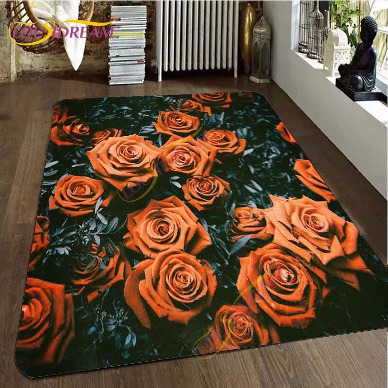 Коврик с цветком красной розы, коврики ко Дню Святого Валентина, коврики, коврик с принтом розы, большой ковер, ковры с синей розой для гостиной