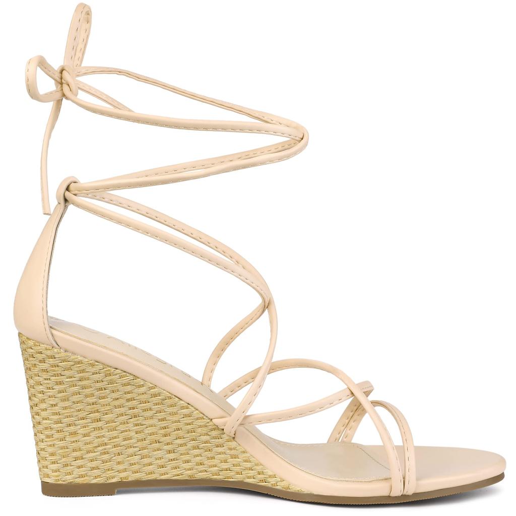 Allegra K Women's Lace-Up Strap Wedge Heel Sandals, Beige, Size 25.0 Cm