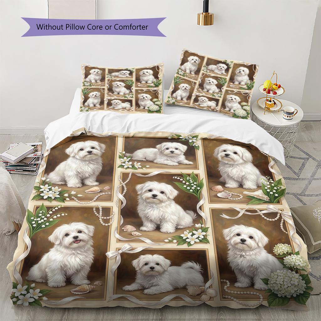 Cute Flower Puppy Pattern Bedding,Quilt Set Quilt Cover Pillowcase Home Birthday Gift (1 * duvet cover + 2 * pillowcase, without core)