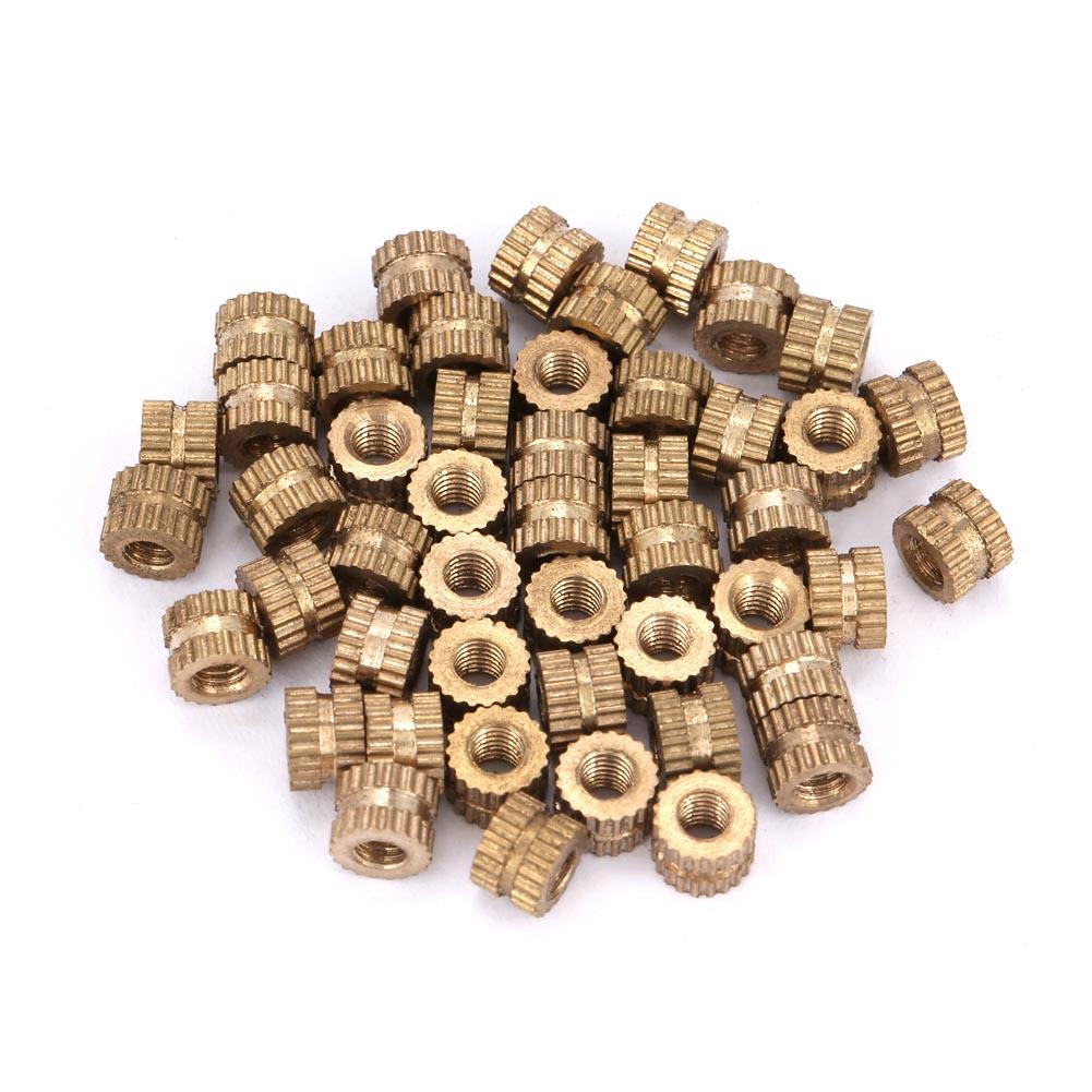 50pcs M3 Brass Cylinder Knurled Round Molded In Insert Embedded Nuts (M3*5*5.3)