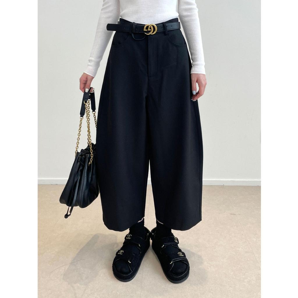 Осенняя мода Нань Юй: Женские брюки с высокой талией, драпированные дугой сабли, длиной до щиколотки