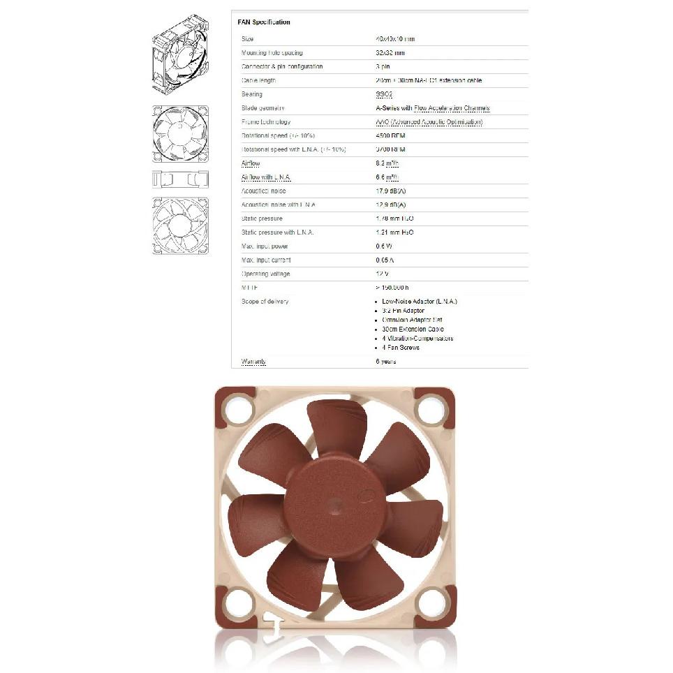 Noctua NF-A4x10 PWM 3pin/4pin 12V/5V Корпусный вентилятор 40x40x10мм Тонкий вентилятор PWM Интеллектуальное управление температурой Ультрамалый вентилятор